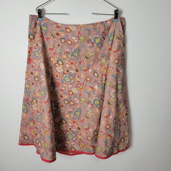 Boden Size 18 Long Peach Floral Lined Midi Skirt Side Zip A-Lone Cotton - Picture 3 of 8